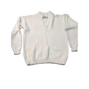 Vintage 90s Pull Over Sweater with Quarter Zip Knitted White Preppy Feminine